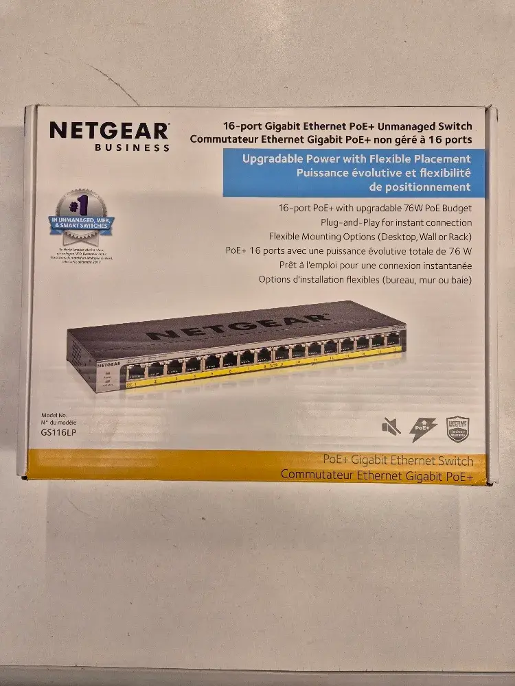 Netgear GS116LP 16-port Gigabit POE unmanaged switch, view 1 of 6