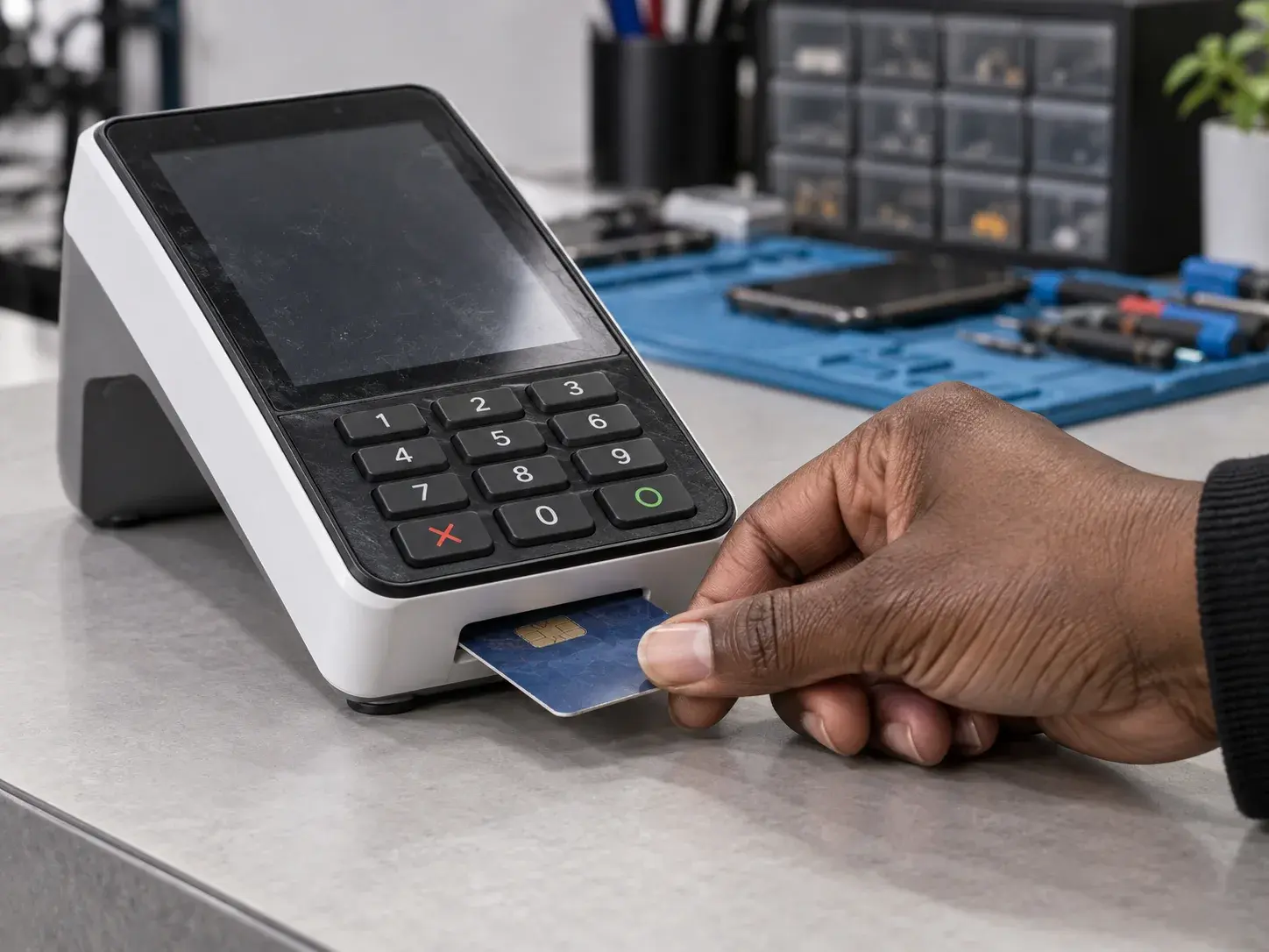 Chip insertion at the counter