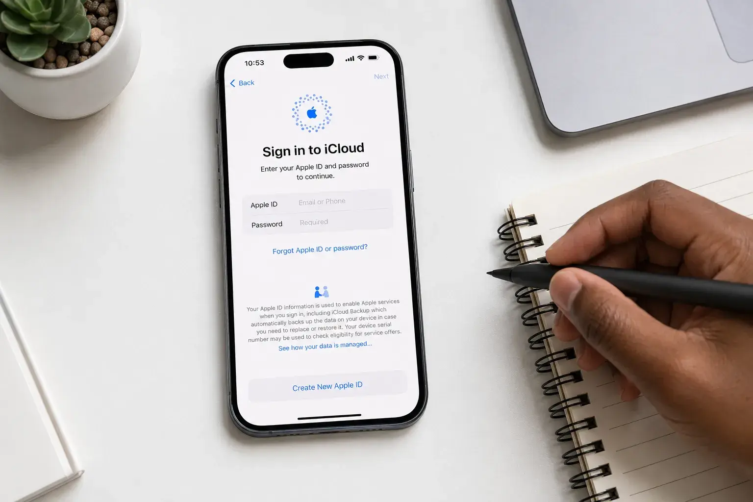 iCloud Sign-In at a Modern Desk