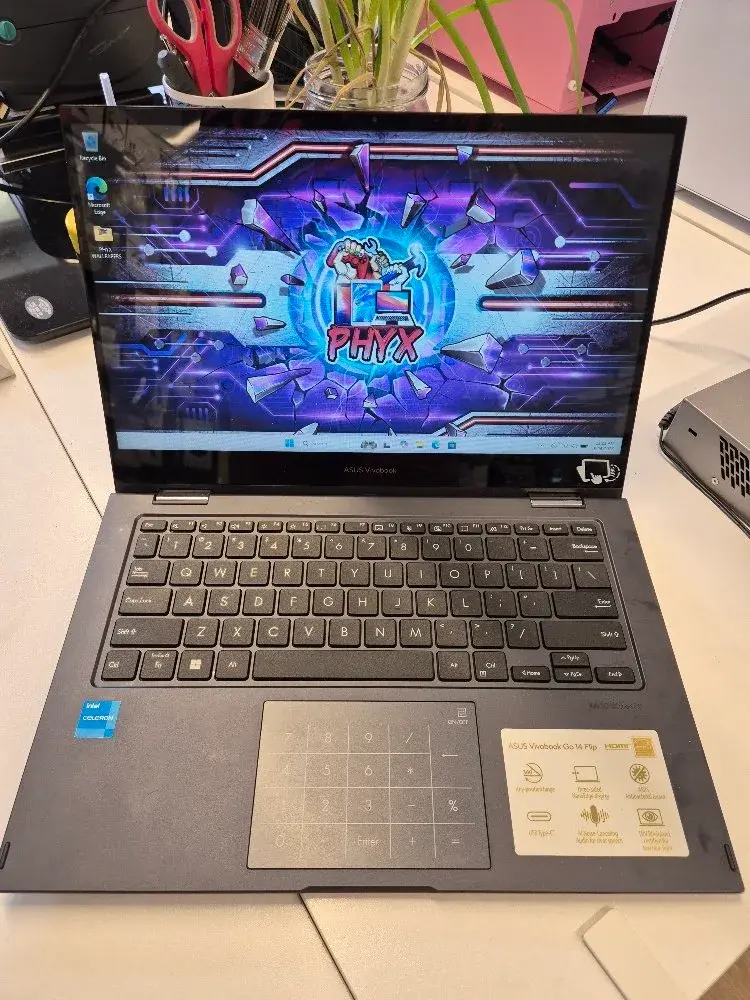 14" ASUS VivoBook Go 14 Flip Thin and Light 2-in-1 Laptop Quiet Blue, 1.10 Celeron N4500, 4GB RAM, 64GB eMMC SN N5N0CV08H880209